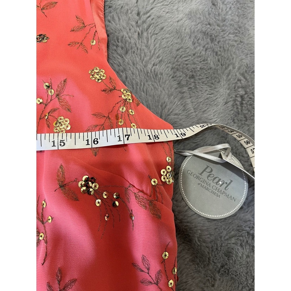 Pearl Georgina Chapman Marchesa Coral Sequin Embroidered Shift Dress P9128 Sz 12 - Picture 4 of 7